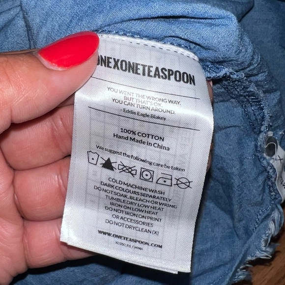OnexONE TEASPOON Chambray Off the Shoulder Blue Denim Cotton Top - Picture 5 of 7